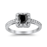 Halo Engagement Ring Princess Cut Simulated CZ 925 Sterling Silver