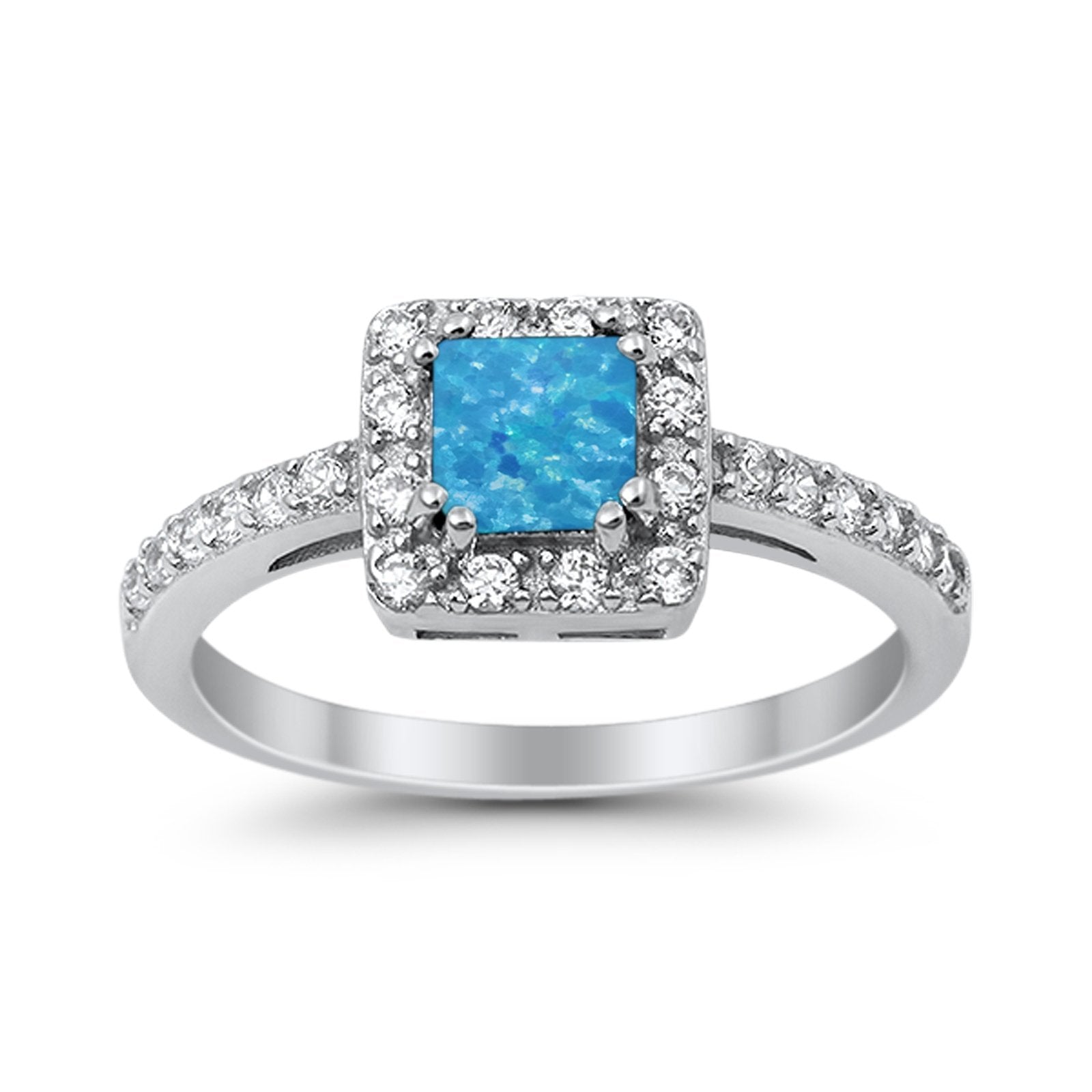 Halo Engagement Ring Princess Cut Simulated CZ 925 Sterling Silver