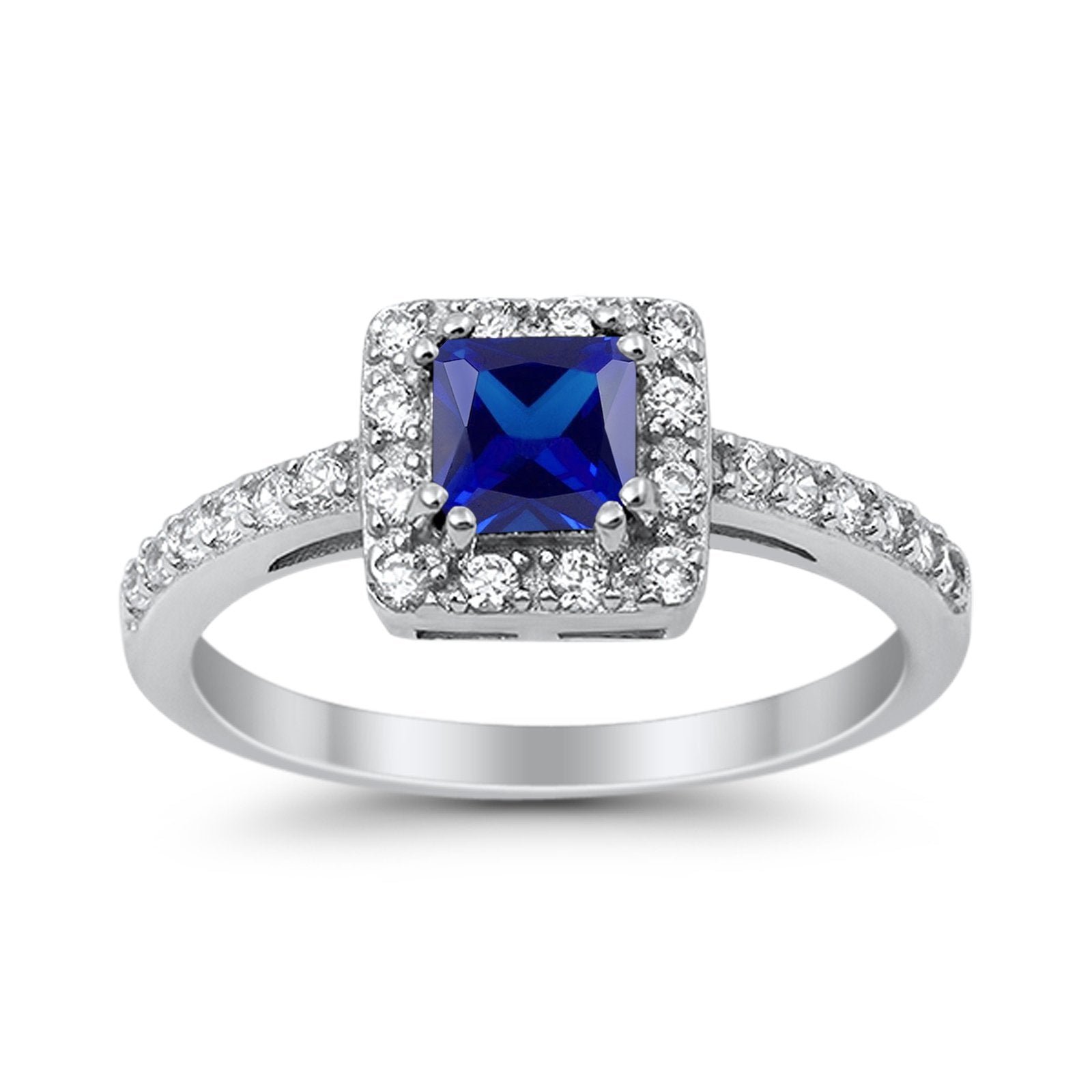 Halo Engagement Ring Princess Cut Simulated CZ 925 Sterling Silver
