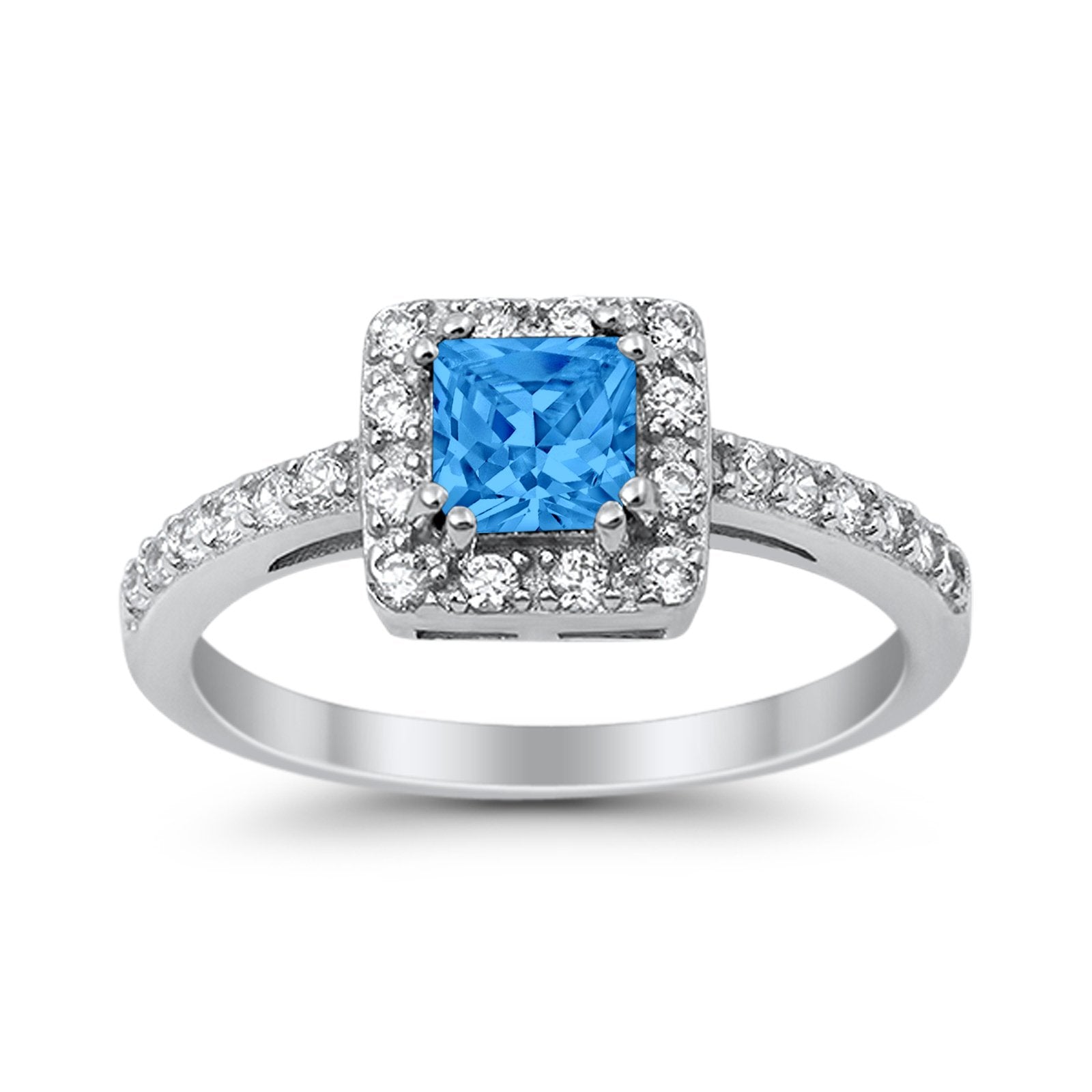 Halo Engagement Ring Princess Cut Simulated CZ 925 Sterling Silver