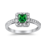 Halo Engagement Ring Princess Cut Simulated CZ 925 Sterling Silver