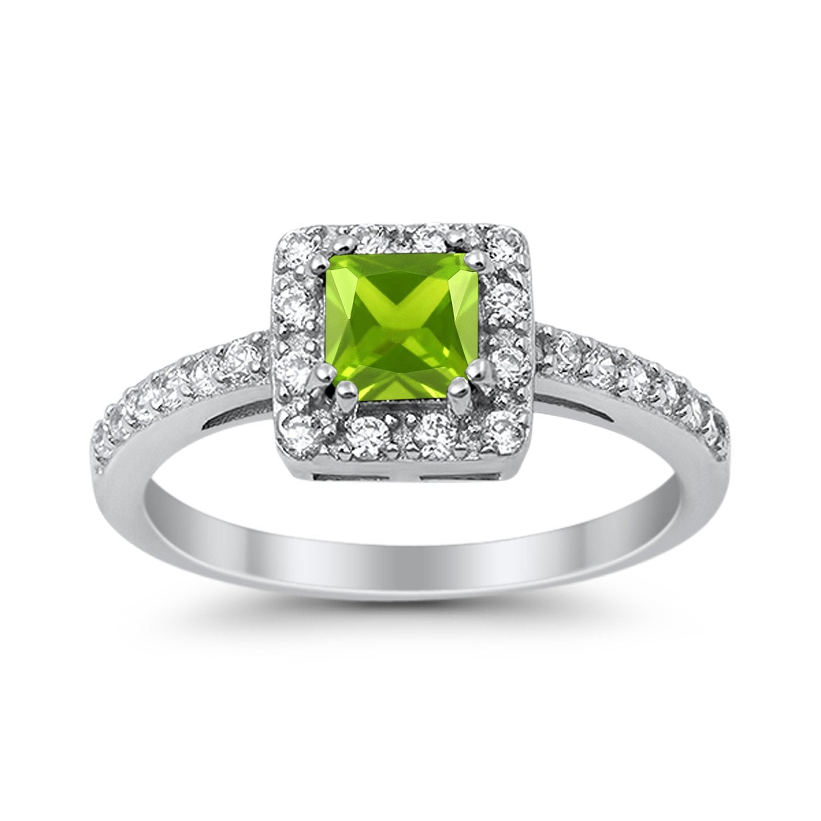 Halo Engagement Ring Princess Cut Simulated CZ 925 Sterling Silver