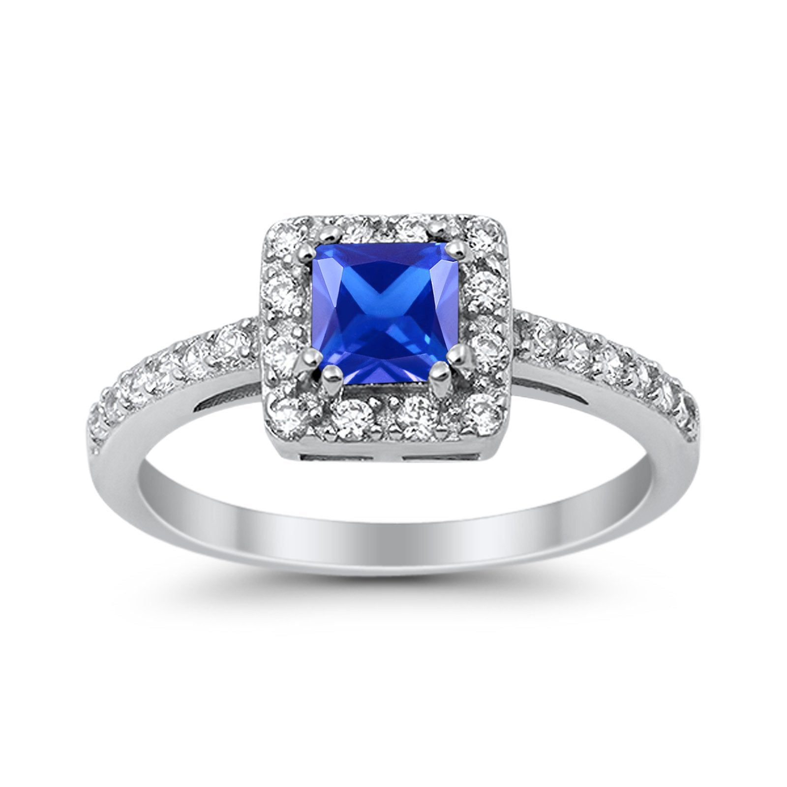 Halo Engagement Ring Princess Cut Simulated CZ 925 Sterling Silver