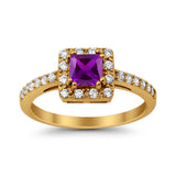 Halo Engagement Ring Princess Cut Simulated CZ 925 Sterling Silver