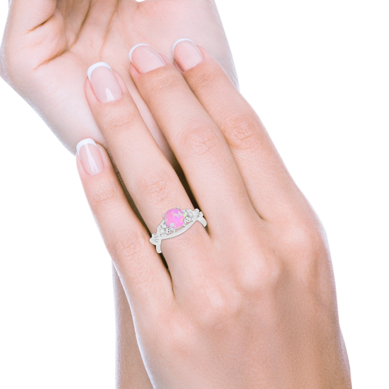 Art Deco Plumeria Flower Infinity Shank Engagement Ring Simulated Cubic Zirconia 925 Sterling Silver