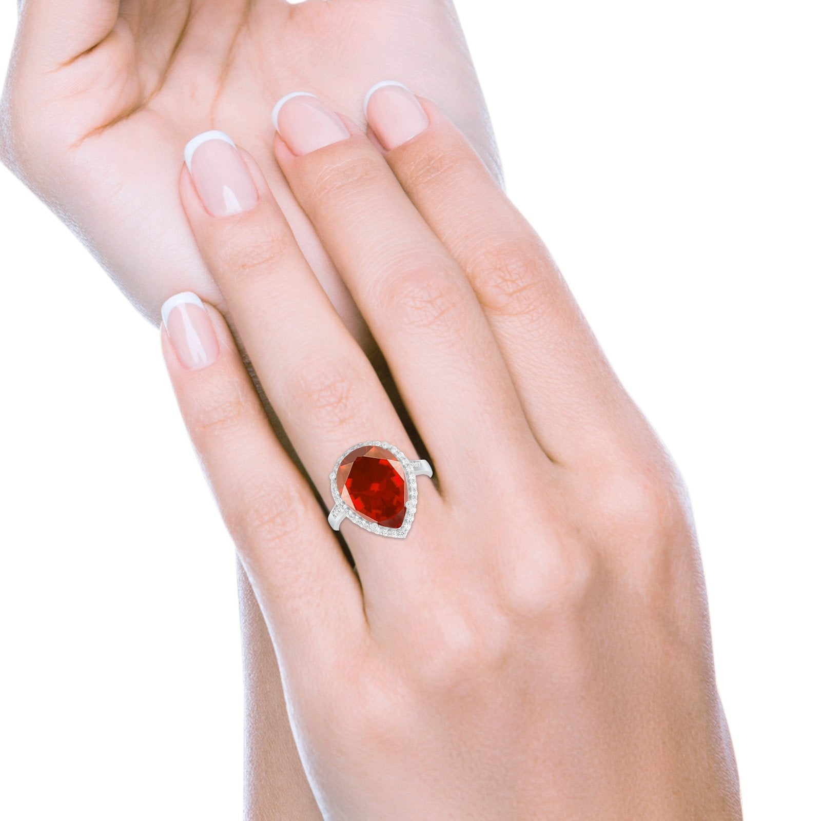Teardrop Cocktail Engagement Ring Pear Simulated Cubic Zirconia 925 Sterling Silver