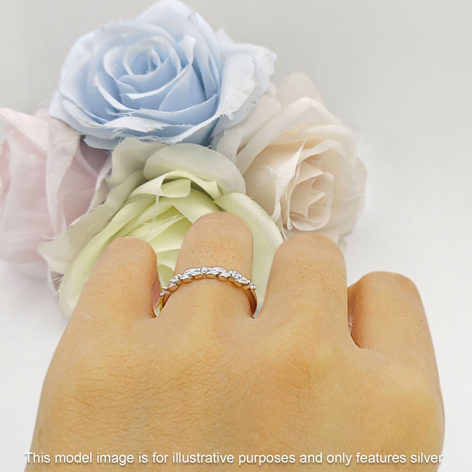 2.8mm Vintage Leaf Style floral Half Eternity Wedding Band Cubic Zirconia 925 Sterling Silver