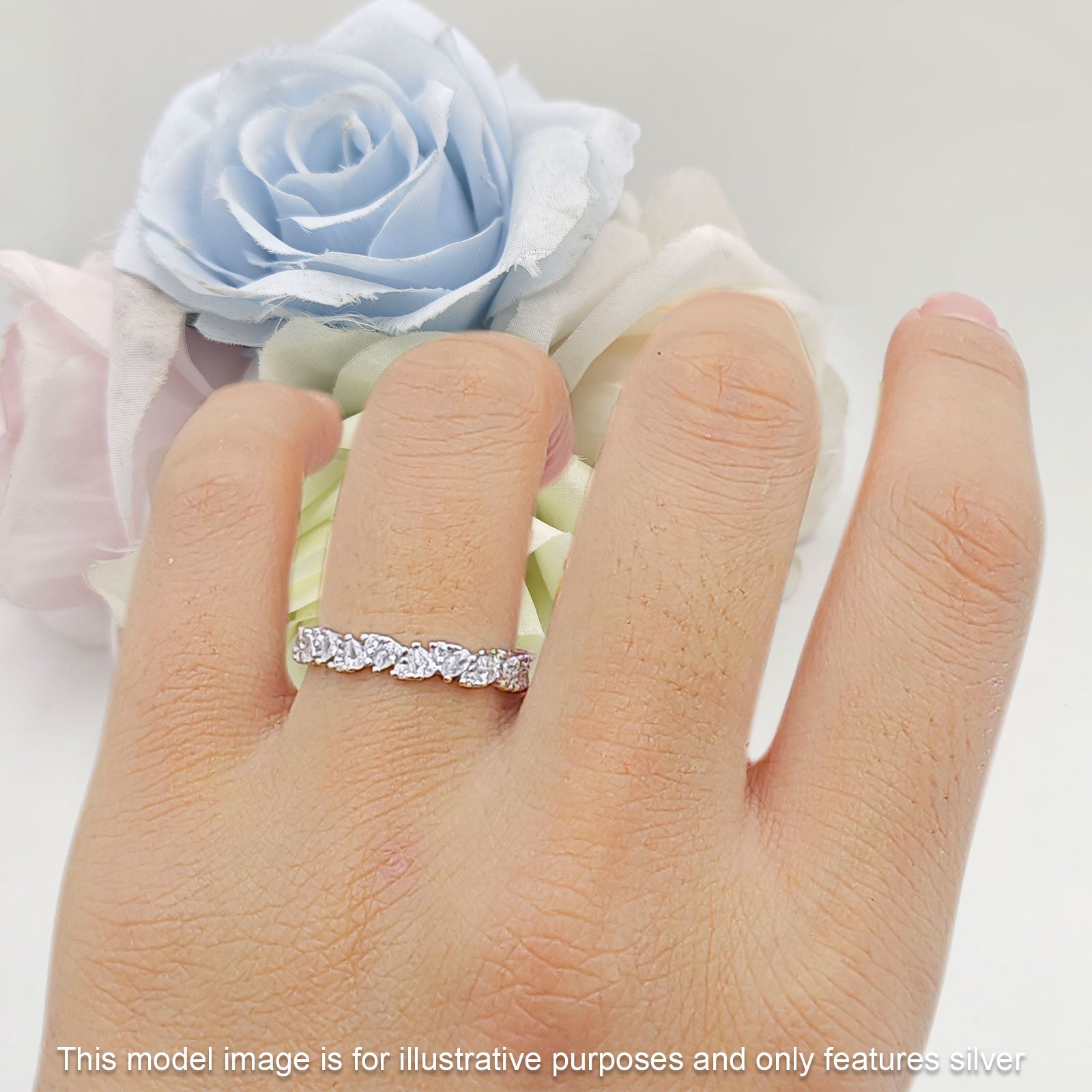 Teardrop Pear Shaped Ring Full Eternity Cubic Zirconia 925 Sterling Silver
