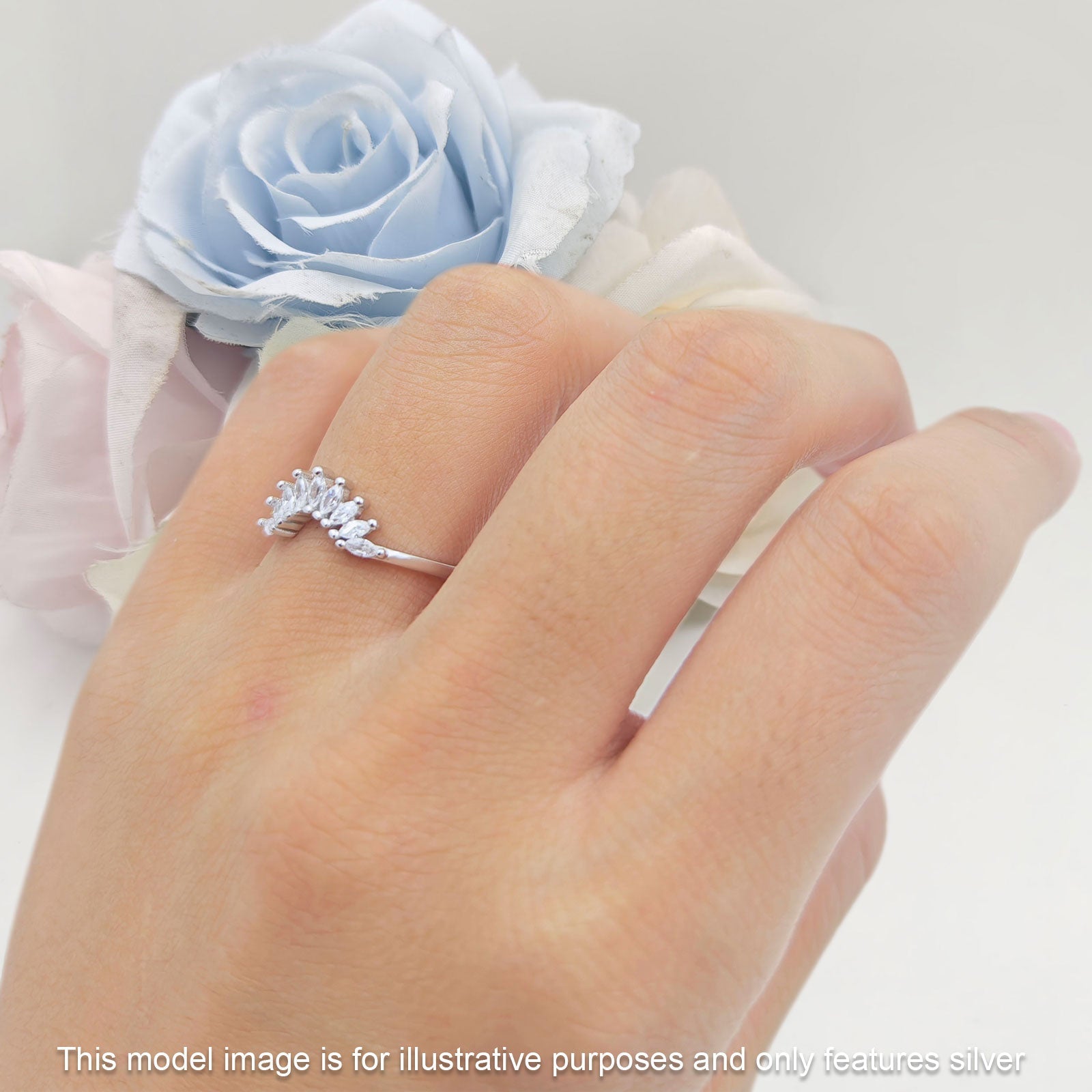 Marquise Contour Curve Ring Half Eternity Cubic Zirconia 925 Sterling Silver