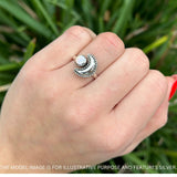Crescent Moon Ring Opal Oxidized 925 Sterling Silver