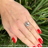 Crescent Moon Ring Opal Oxidized 925 Sterling Silver