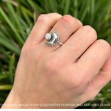 Crescent Moon Ring Opal Oxidized 925 Sterling Silver