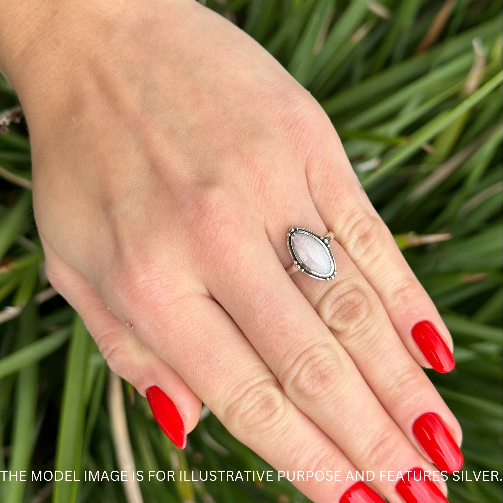 Oval Oxidized Created White & Blue Opal Thumb Ring 925 Sterling Silver