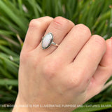 Oval Oxidized Created White & Blue Opal Thumb Ring 925 Sterling Silver