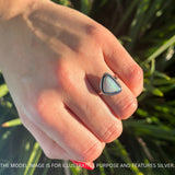 Triangular Ring Created White Opal & Blue Opal Oxidized 925 Sterling Silver