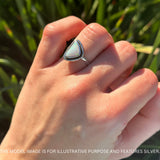 Triangular Ring Created White Opal & Blue Opal Oxidized 925 Sterling Silver