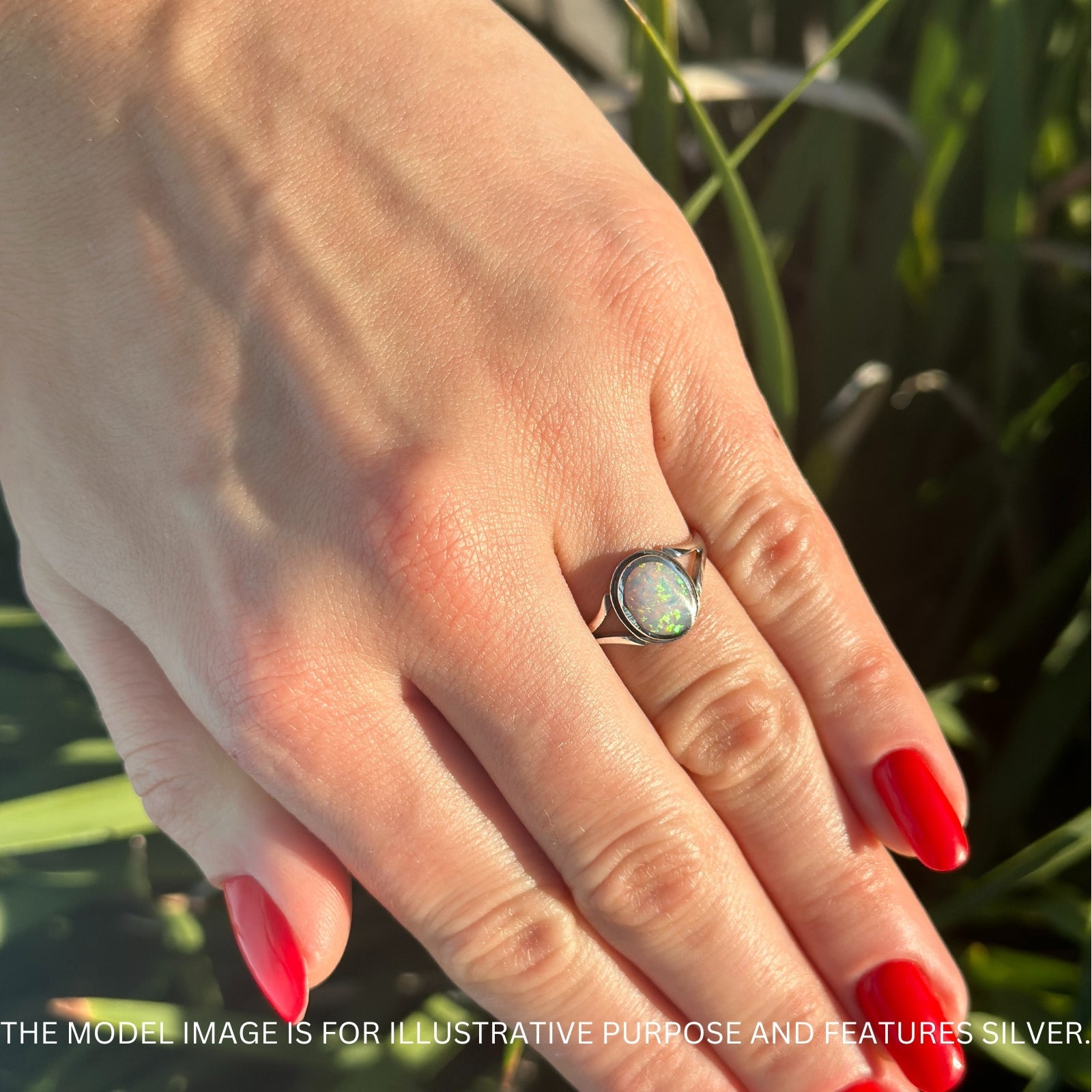 Oval Split Shank Created Opal Oxidized Ring 925 Sterling Silver