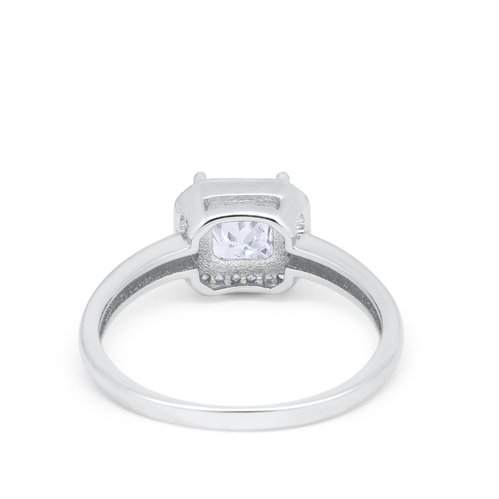 Halo Engagement Ring Simulated Cubic Zirconia 925 Sterling Silver