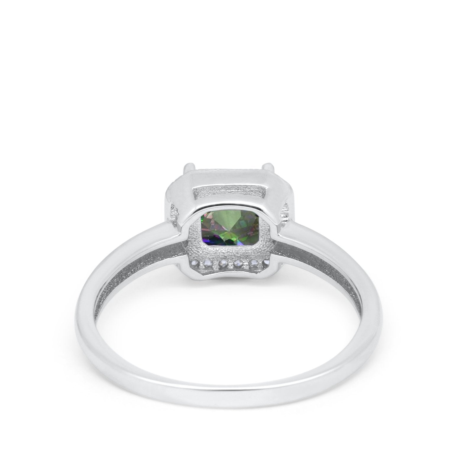 Halo Engagement Ring Simulated Cubic Zirconia 925 Sterling Silver