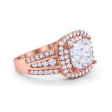 Halo Art Deco Wedding Ring Simulated Cubic Zirconia 925 Sterling Silver