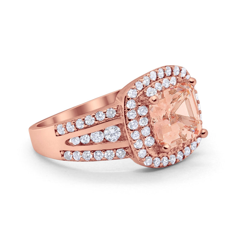 Halo Art Deco Wedding Ring Simulated Cubic Zirconia 925 Sterling Silver
