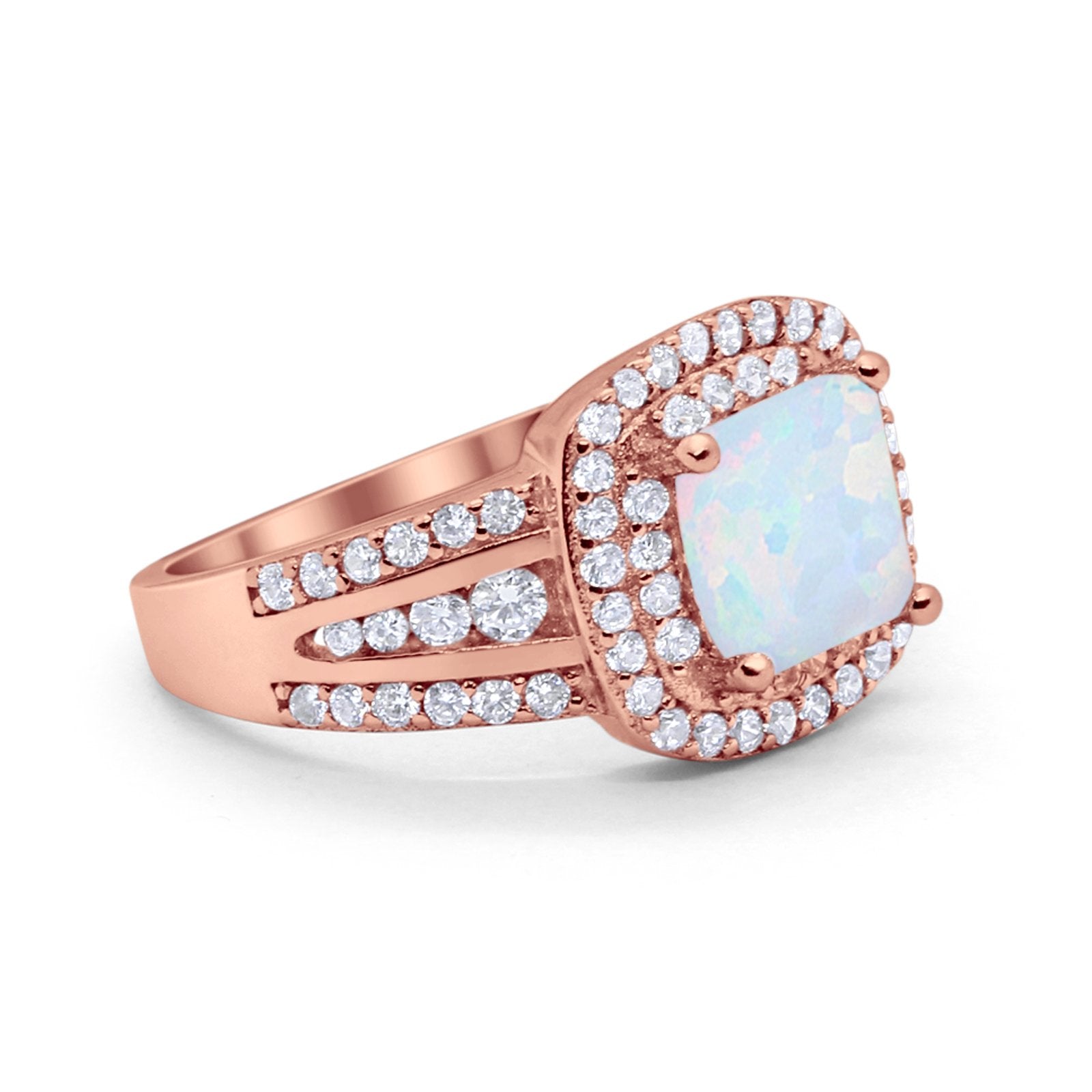 Halo Art Deco Wedding Ring Simulated Cubic Zirconia 925 Sterling Silver