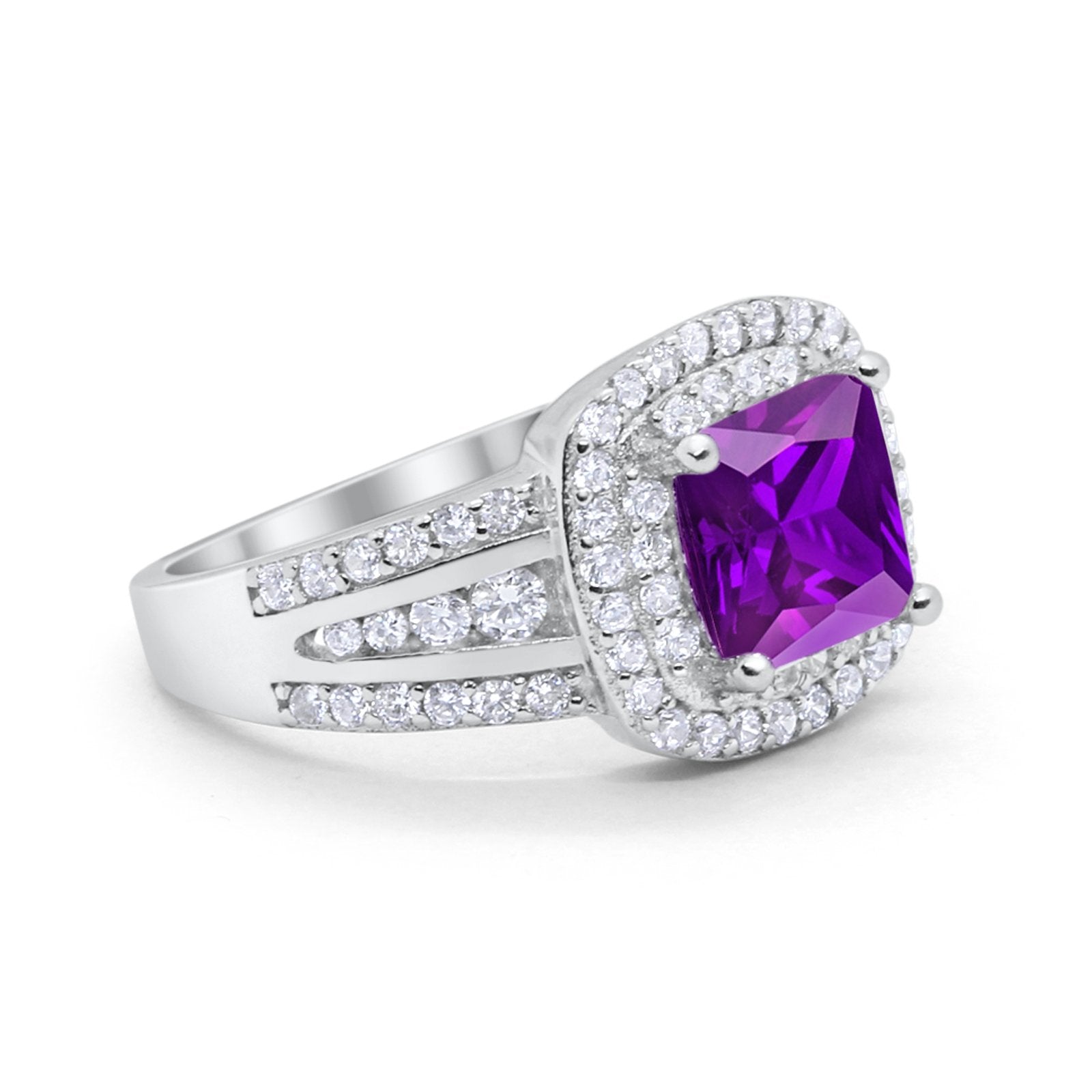 Halo Art Deco Wedding Ring Simulated Cubic Zirconia 925 Sterling Silver