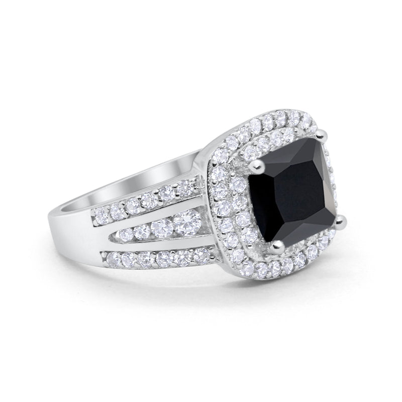 Halo Art Deco Wedding Ring Simulated Cubic Zirconia 925 Sterling Silver