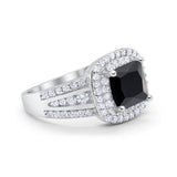 Halo Art Deco Wedding Ring Simulated Cubic Zirconia 925 Sterling Silver