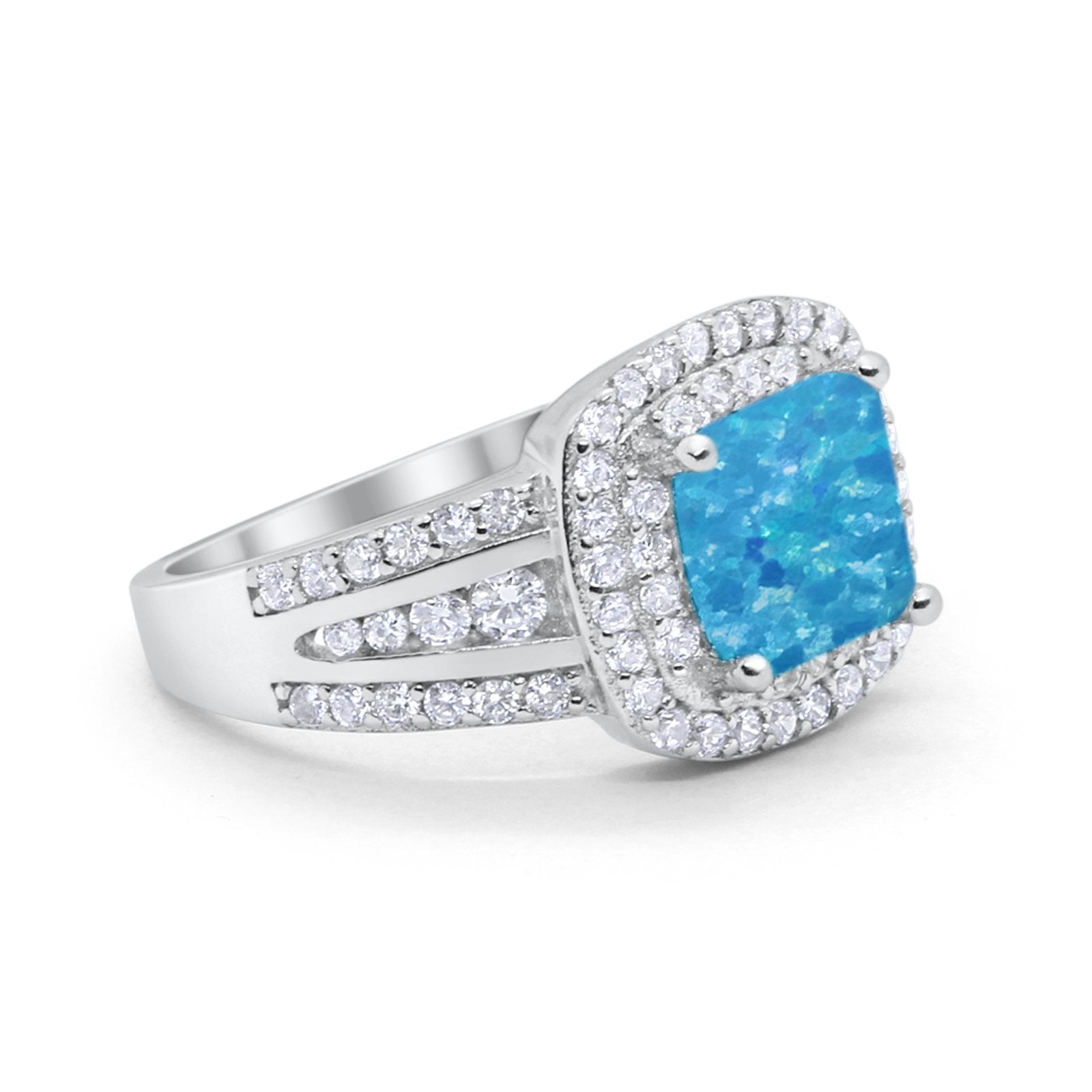 Halo Art Deco Wedding Ring Simulated Cubic Zirconia 925 Sterling Silver