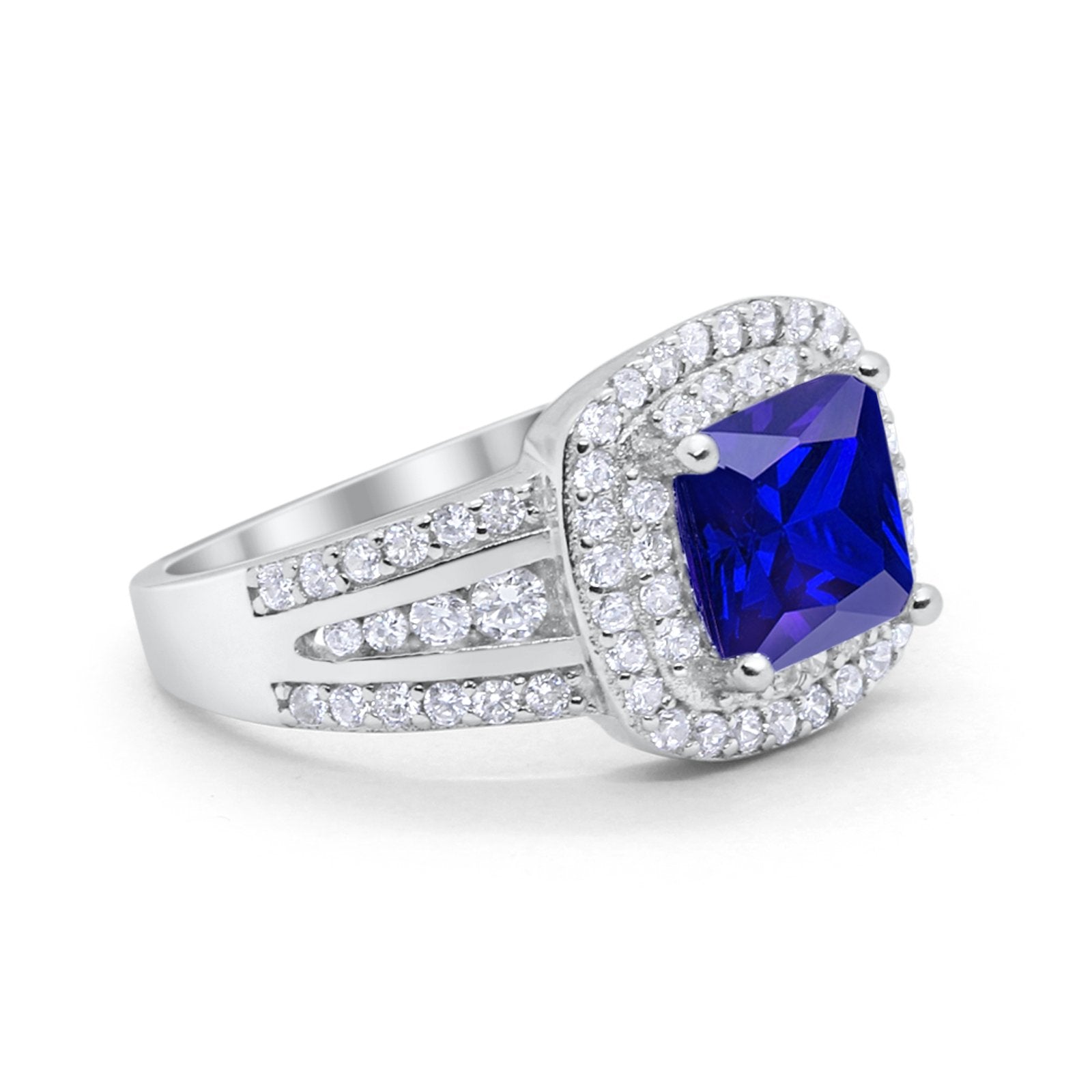 Halo Art Deco Wedding Ring Simulated Cubic Zirconia 925 Sterling Silver