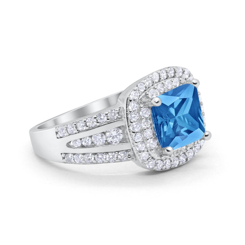 Halo Art Deco Wedding Ring Simulated Cubic Zirconia 925 Sterling Silver