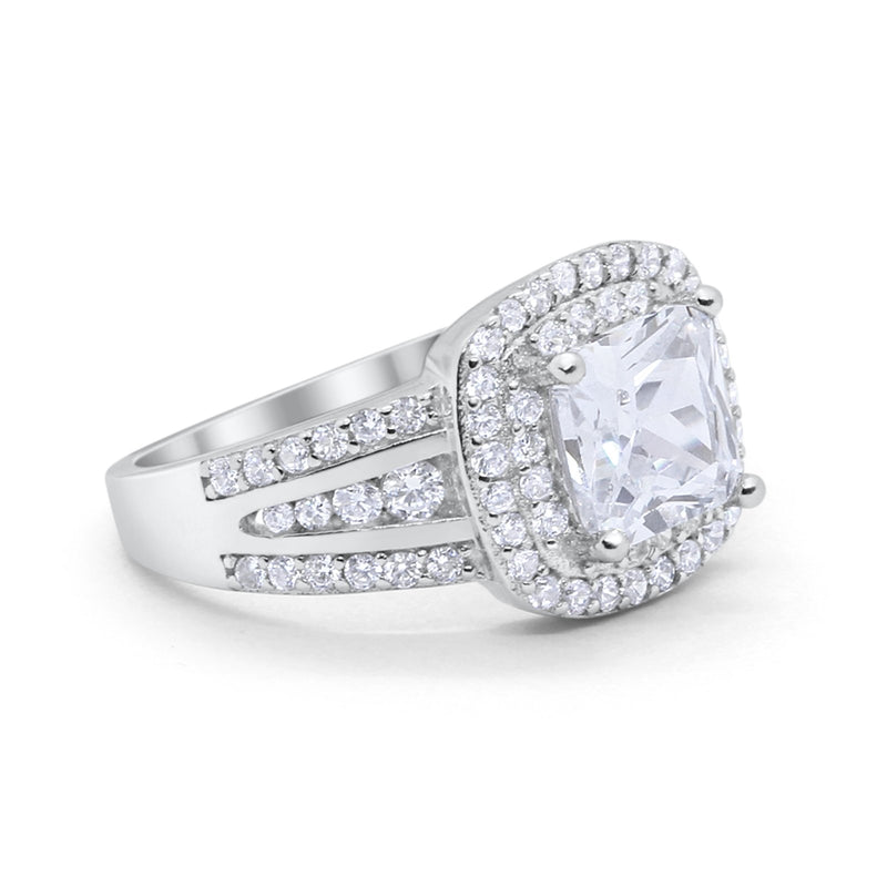 Halo Art Deco Wedding Ring Simulated Cubic Zirconia 925 Sterling Silver
