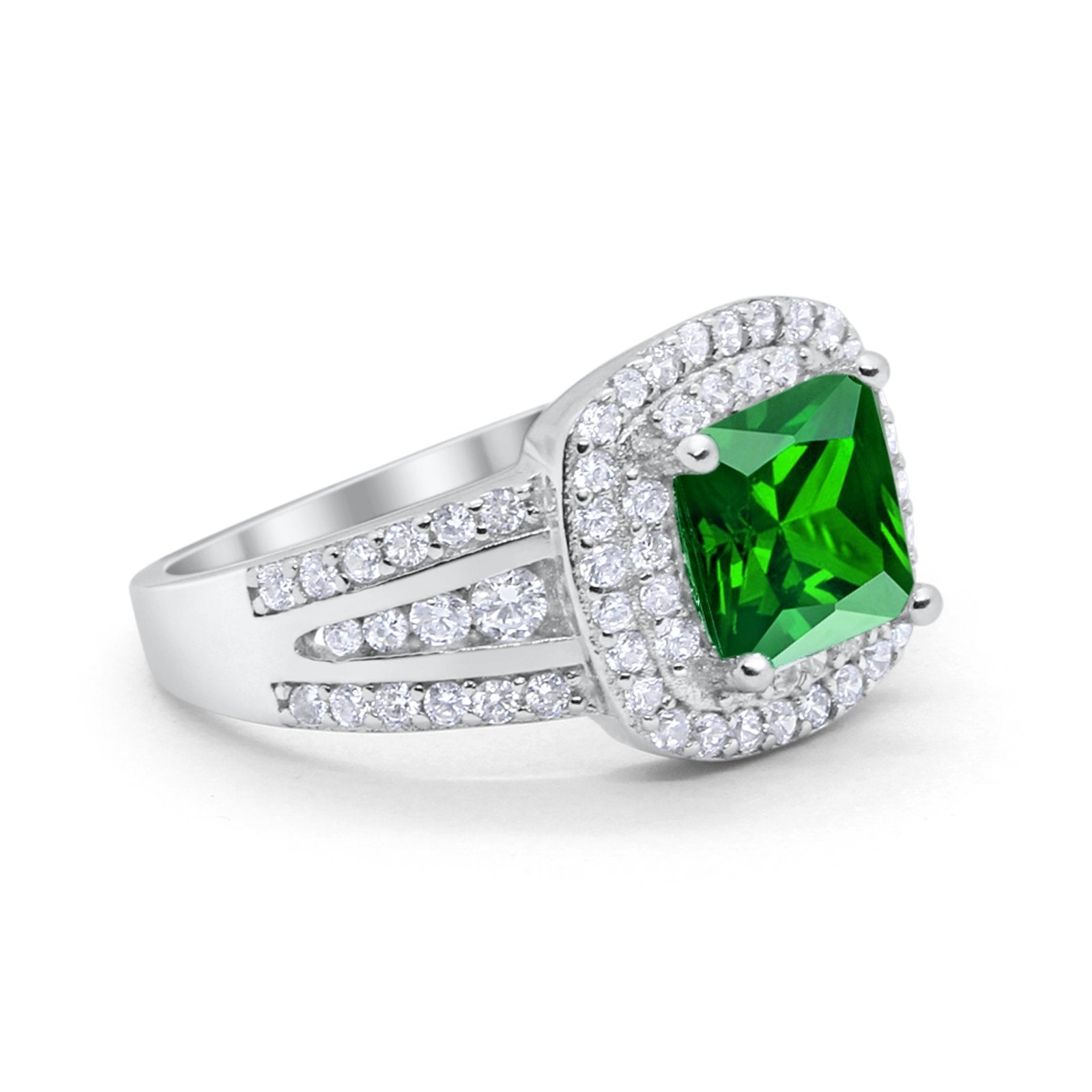 Halo Art Deco Wedding Ring Simulated Cubic Zirconia 925 Sterling Silver