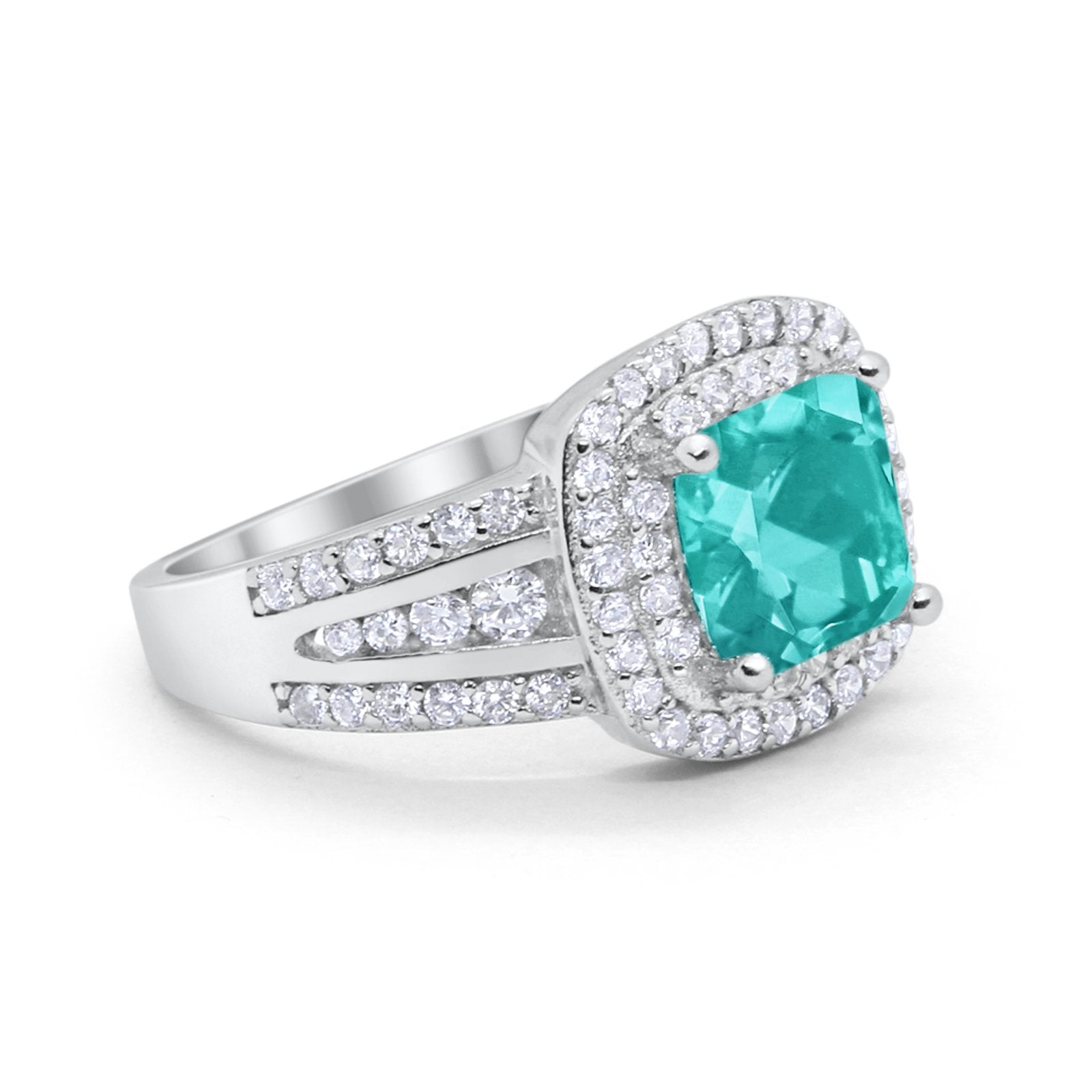 Halo Art Deco Wedding Ring Simulated Cubic Zirconia 925 Sterling Silver