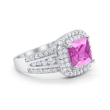 Halo Art Deco Wedding Ring Simulated Cubic Zirconia 925 Sterling Silver