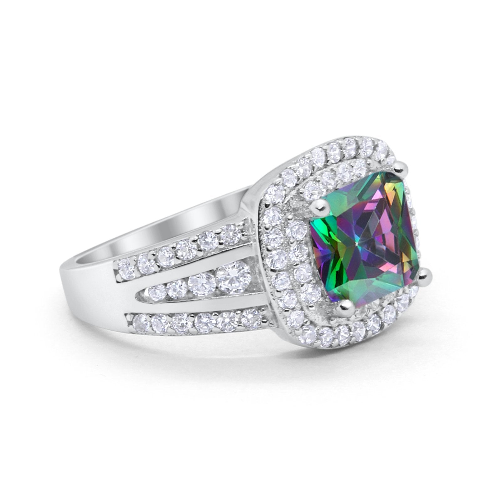 Halo Art Deco Wedding Ring Simulated Cubic Zirconia 925 Sterling Silver