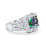 Halo Art Deco Wedding Ring Simulated Cubic Zirconia 925 Sterling Silver