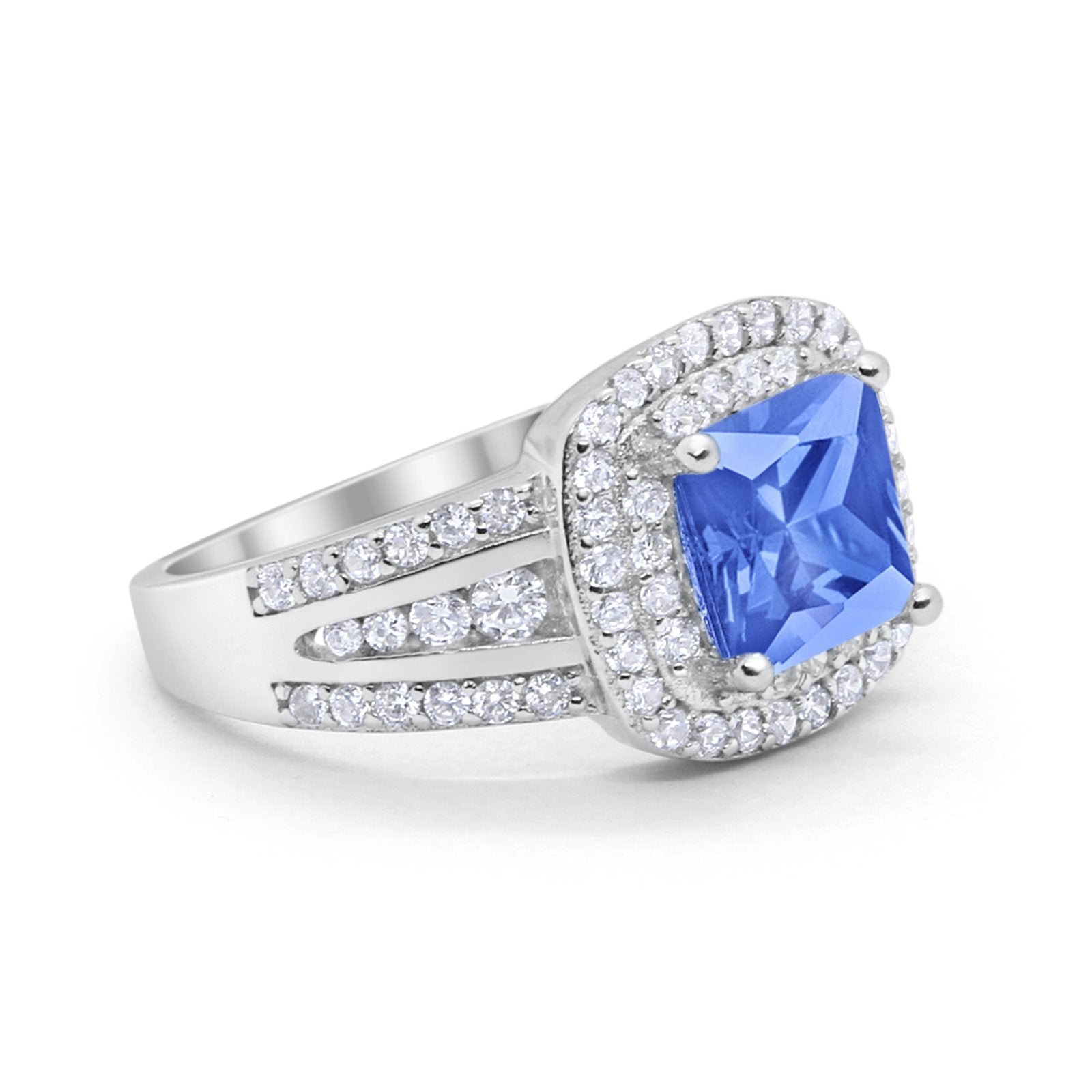 Halo Art Deco Wedding Ring Simulated Cubic Zirconia 925 Sterling Silver