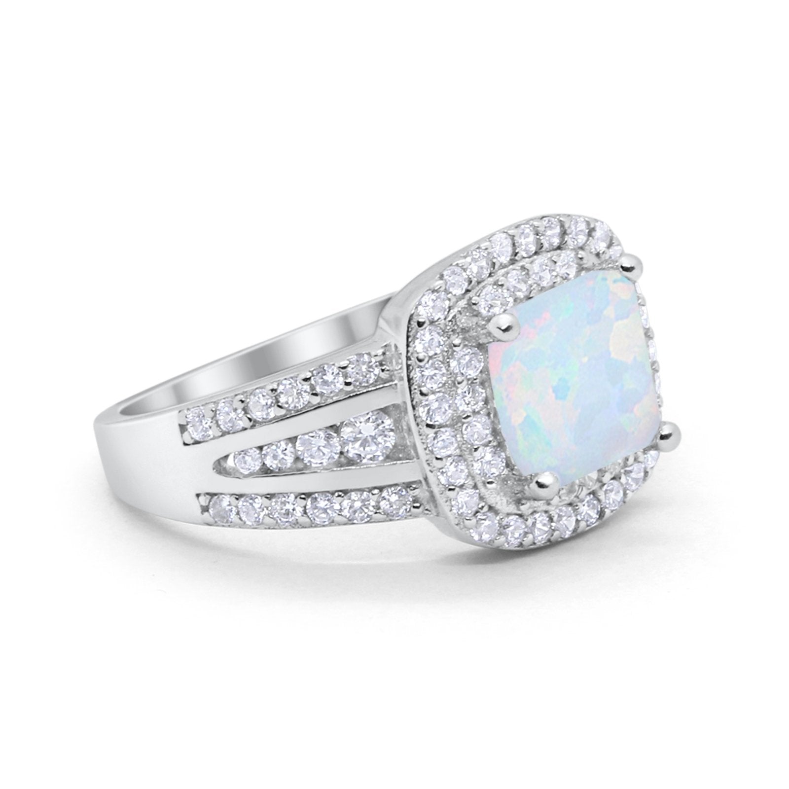 Halo Art Deco Wedding Ring Simulated Cubic Zirconia 925 Sterling Silver