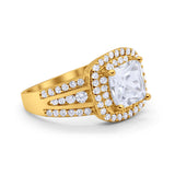 Halo Art Deco Wedding Ring Simulated Cubic Zirconia 925 Sterling Silver