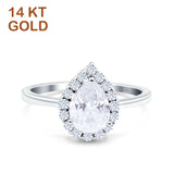 14K Gold Teardrop Halo Art Deco Pear Simulated Cubic Zirconia Wedding Engagement Ring