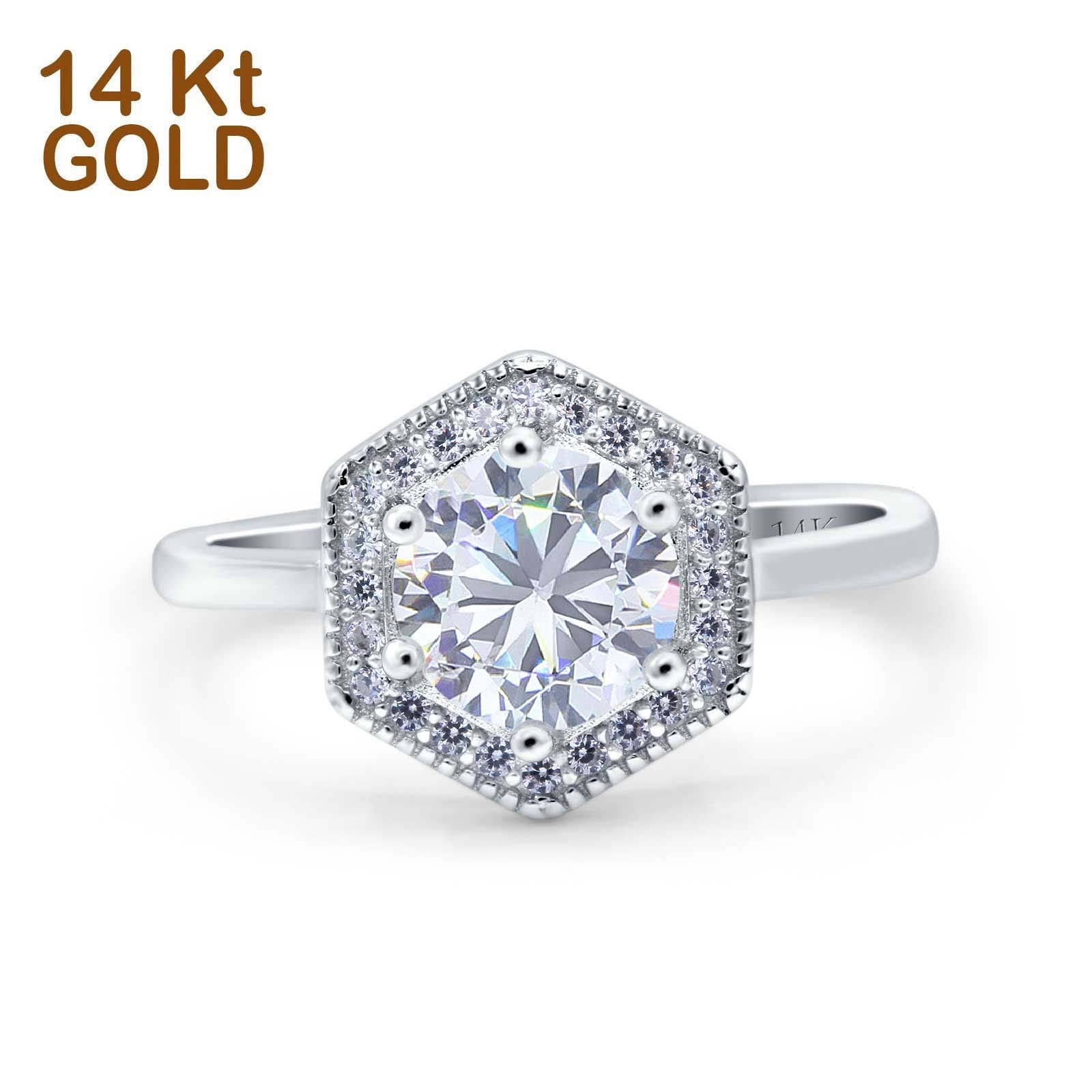 14K Gold Art Deco Hexagon Shape Cubic Zirconia Engagement Ring