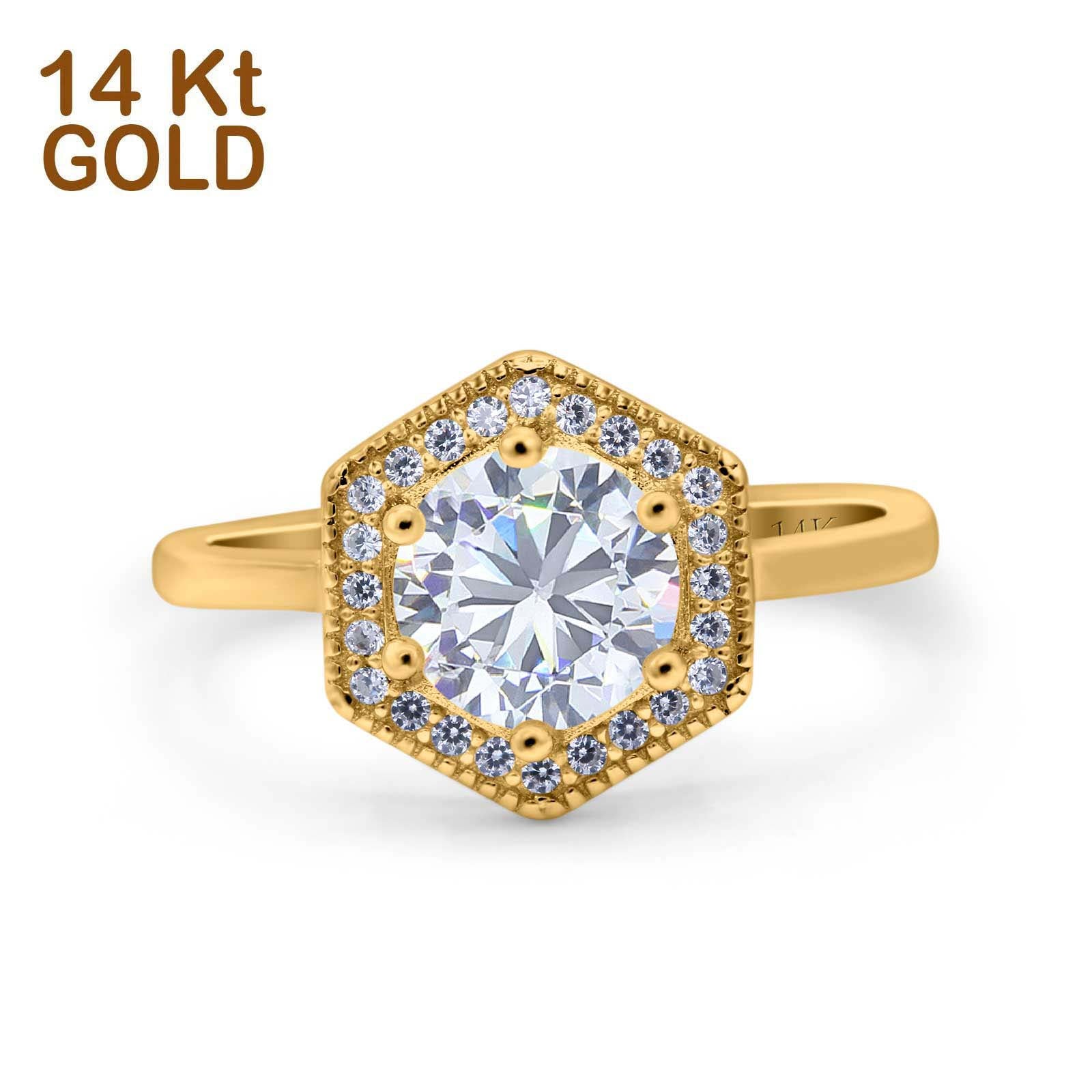 14K Gold Art Deco Hexagon Shape Cubic Zirconia Engagement Ring