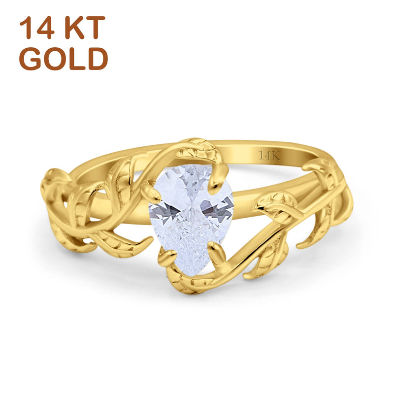 14K Gold Pear Teardrop Vintage Style Cubic Zirconia Engagement Ring
