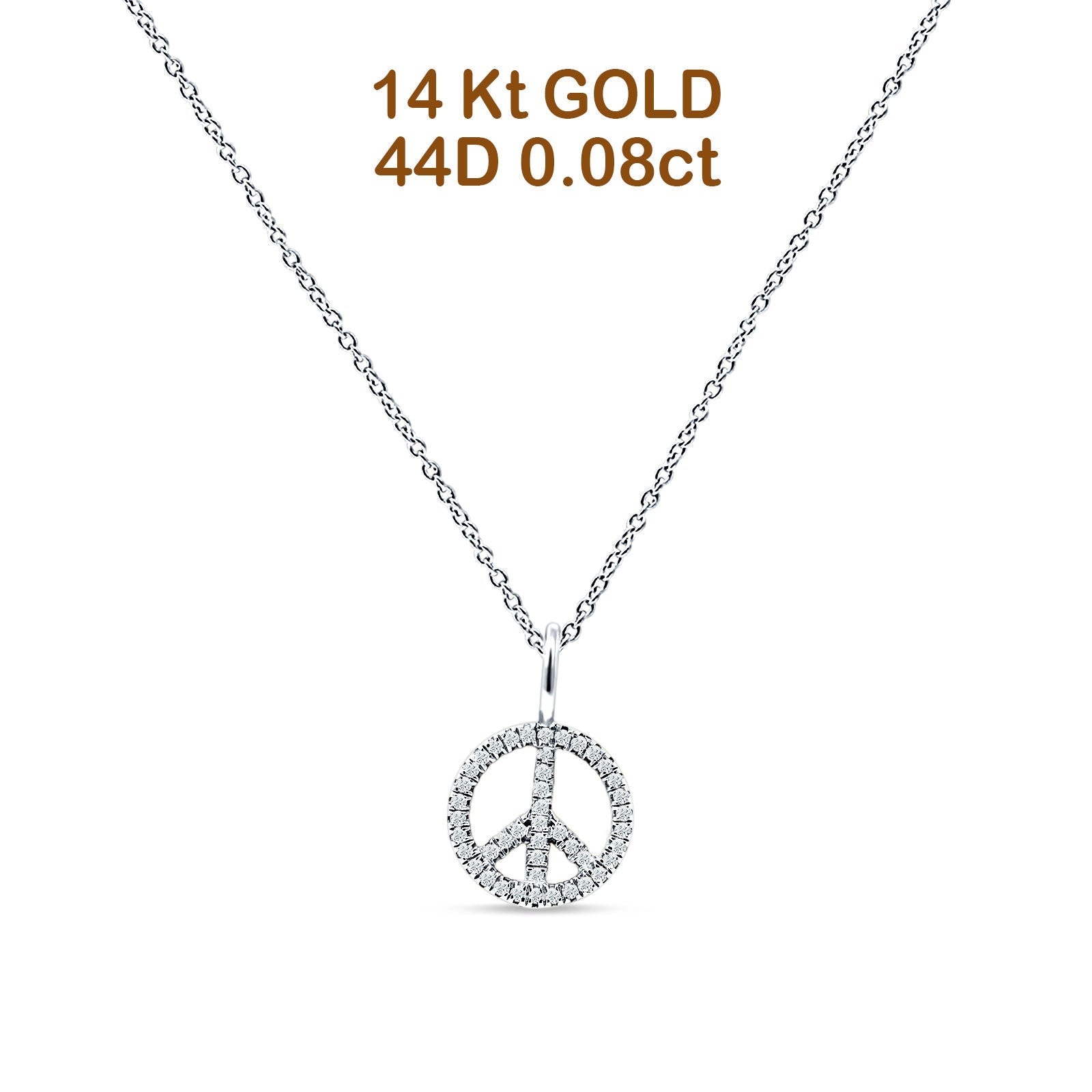 Peace Sign Necklace Diamond Pendant 14K Gold 0.08ct