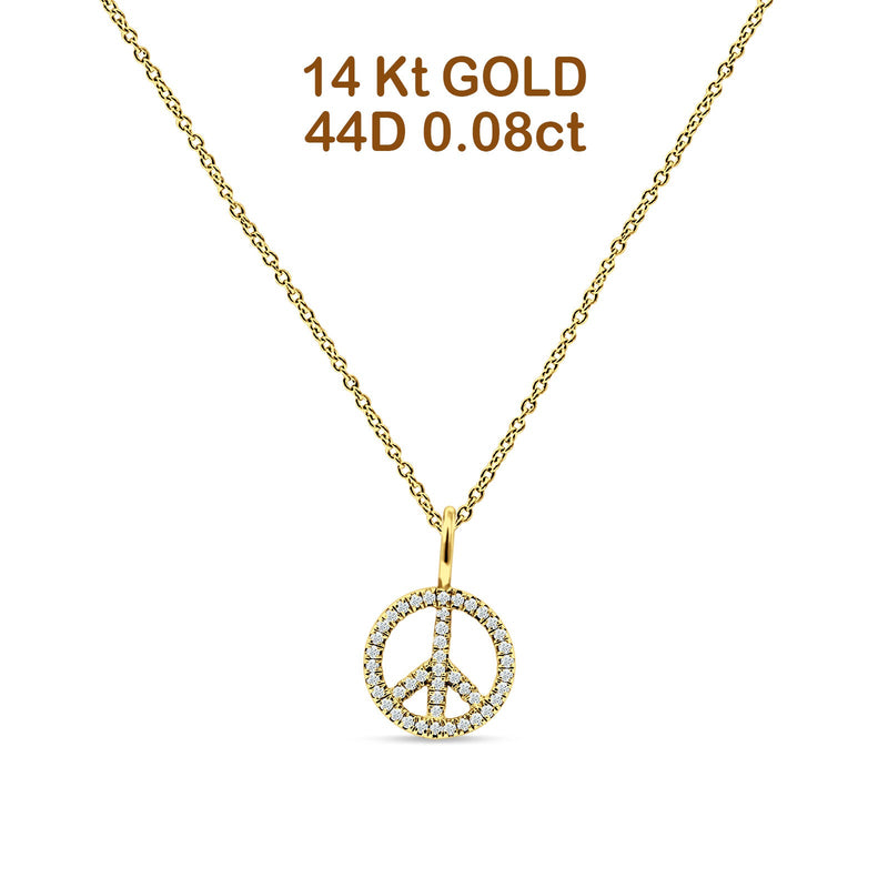 Peace Sign Necklace Diamond Pendant 14K Gold 0.08ct