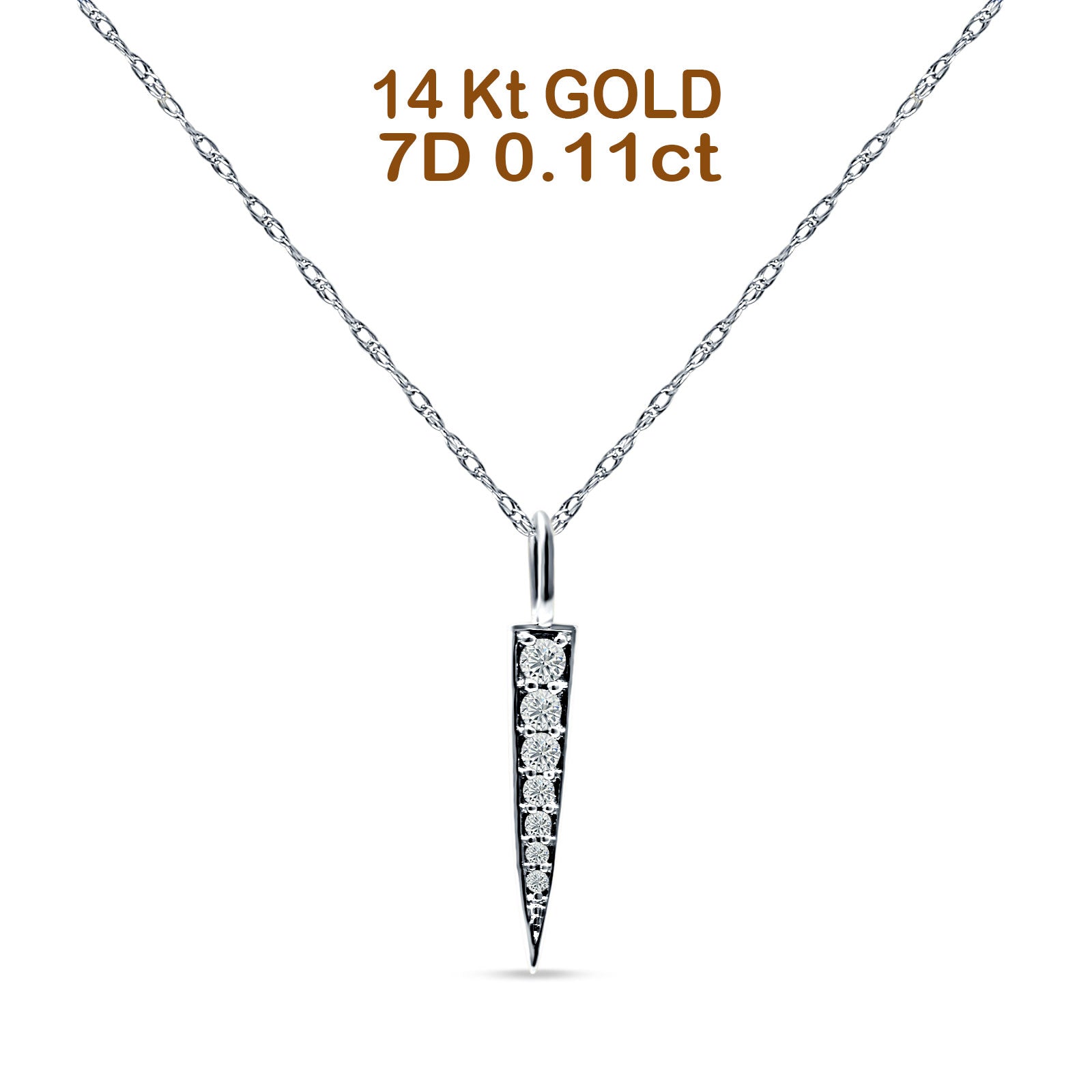 14K Gold 0.11ct Diamond Bar Drop Pendant Chain Necklace 18 In Long