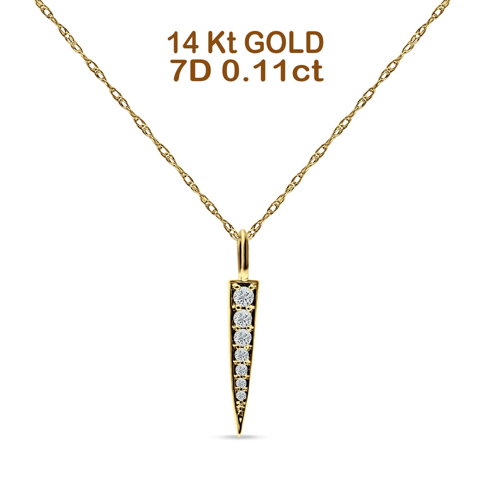 14K Gold 0.11ct Diamond Bar Drop Pendant Chain Necklace 18 In Long