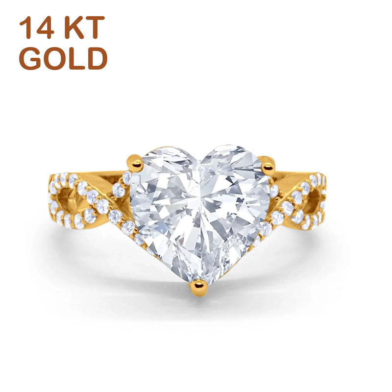 14K Gold Art Deco Heart Promise Twisted Shank Cubic Zirconia Wedding Ring